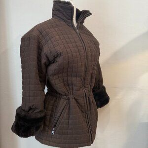 Andrew Marc Brown Quilted Faux Fur Coat Jacket